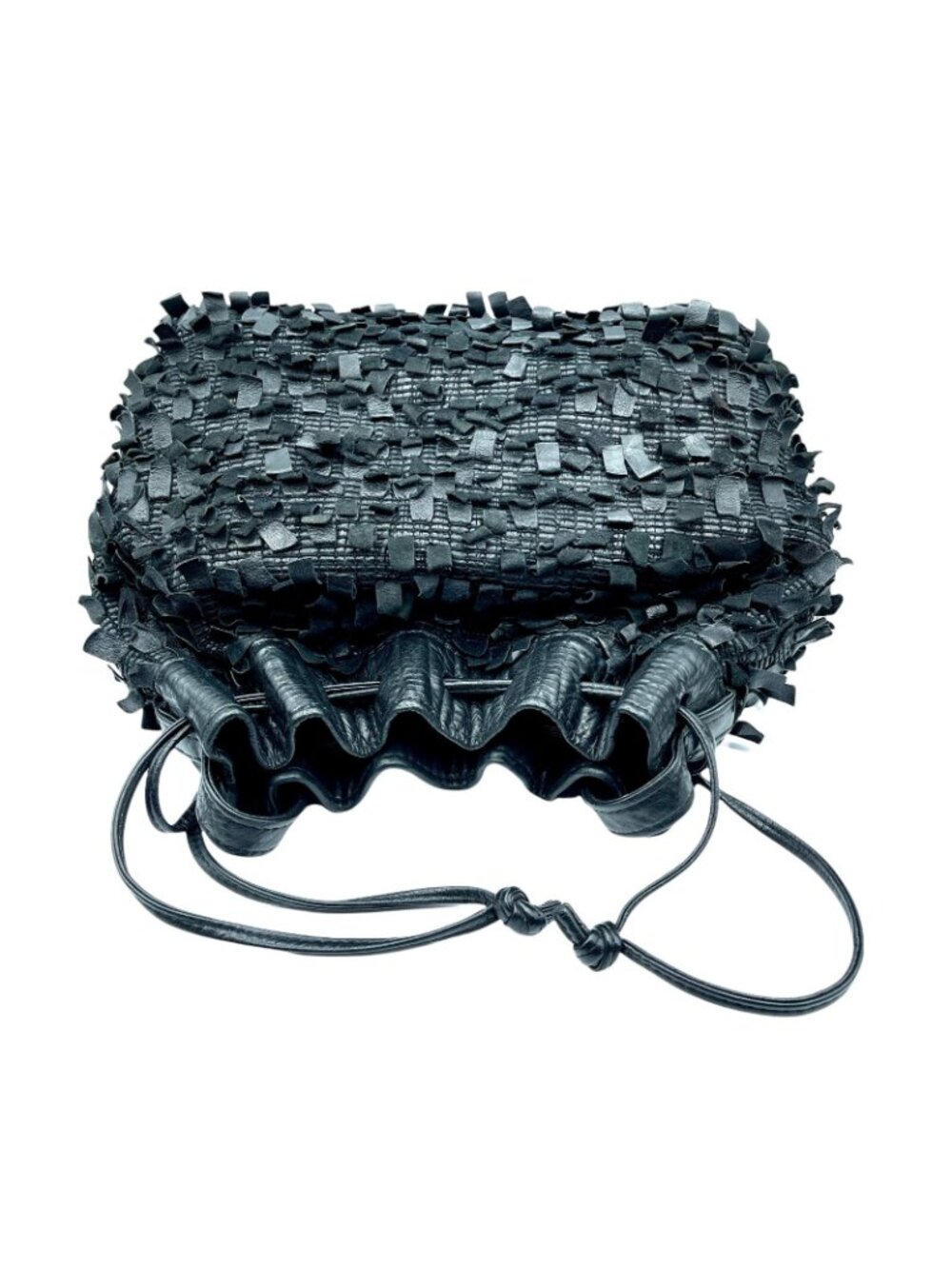 Black Leather Fringe Purse BOHO Bucket Shoulder Bag East West Designs BOHO Goth - Picture 2 of 10